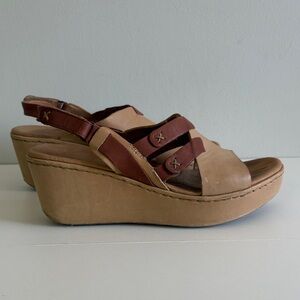 Born Wedge Sandals Brown Tan Comfort Slingback Size 10